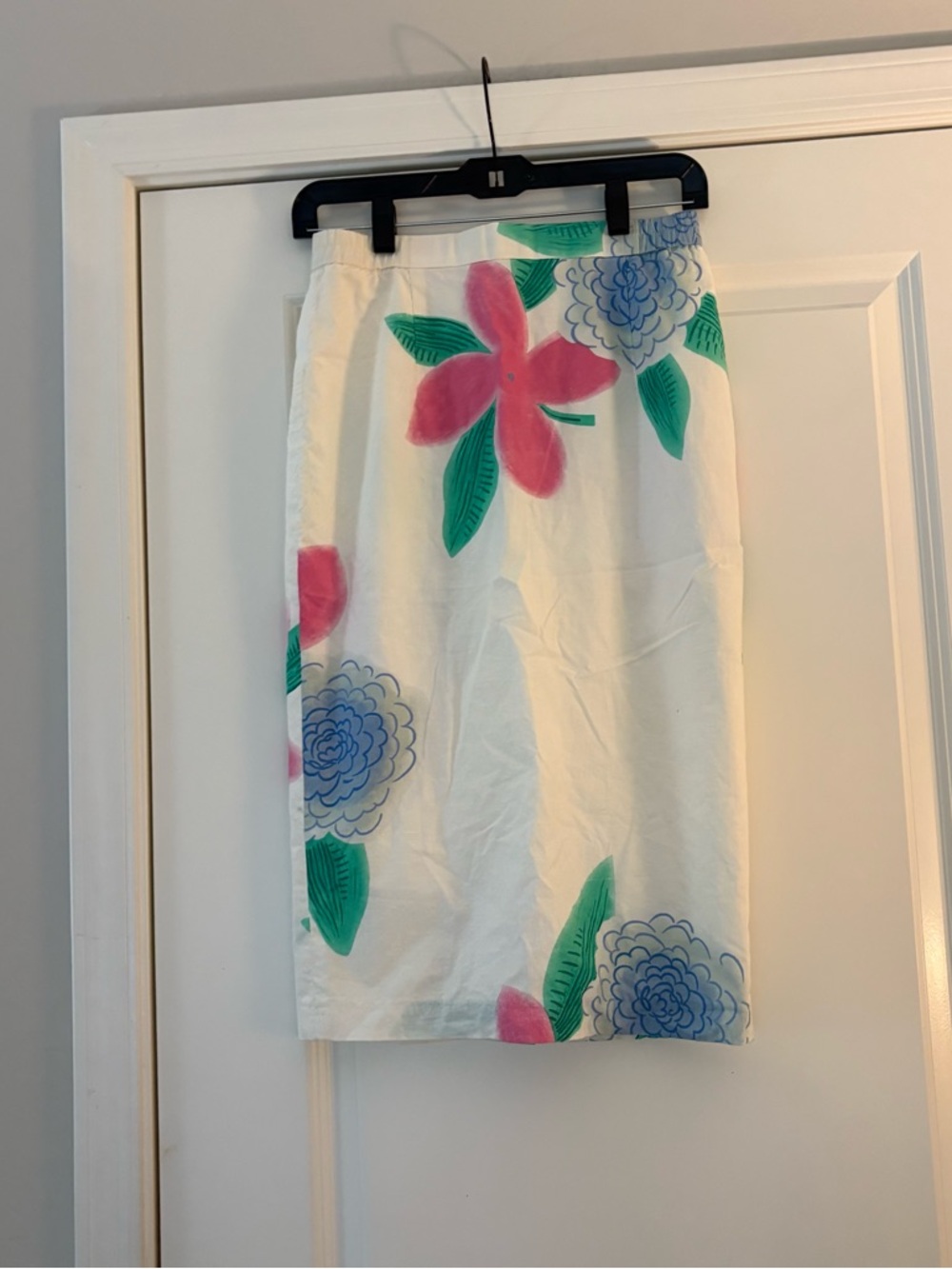 White Floral with Pink & Blue Blooms Pencil Midi Skirt - Picture 2 of 8